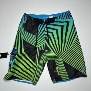 Y2K Rip Curl Board Shorts Mens Sz 33 Geometric Trunks Embroidered Surf~Wax Comb